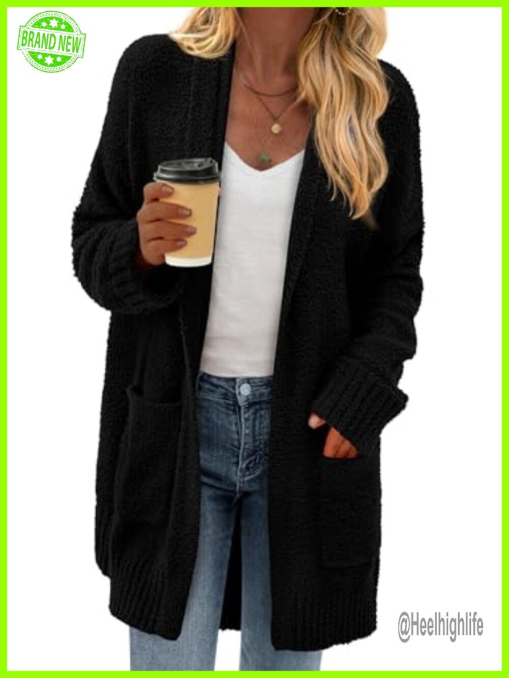 Womens Long Chunky Fuzzy Knit Cardigan Open Front Oversized